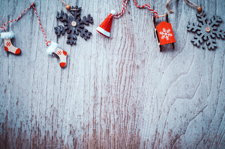 Christmas background decoration on  wooden boardの写真素材
