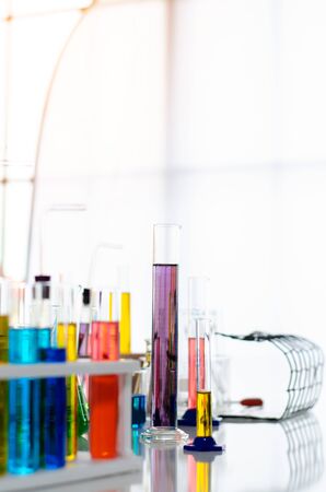 three erlenmeyer flask , Glassware on  science laboratory research and developmentの写真素材