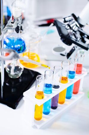three erlenmeyer flask , Glassware on  science laboratory research and developmentの写真素材