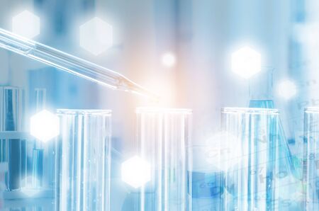three erlenmeyer flask , Glassware on  science laboratory research and developmentの写真素材