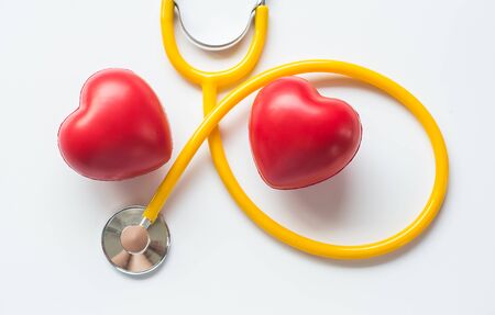 stethoscope and red heart symbol of health day and good healthy lifeの写真素材