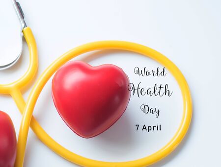 stethoscope and red heart symbol of health day and good healthy lifeの写真素材