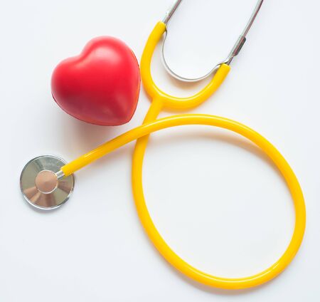 stethoscope and red heart symbol of health day and good healthy lifeの写真素材