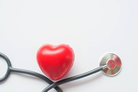 stethoscope and red heart symbol of health day and good healthy lifeの写真素材