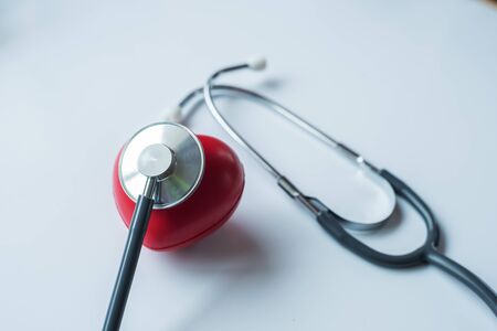 stethoscope and red heart symbol of health day and good healthy lifeの写真素材