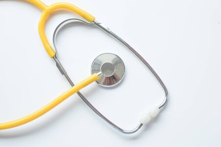 Top view blue stethoscope on white background. health backgroundの写真素材