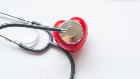 stethoscope and red heart symbol of health day and good healthy lifeの写真素材