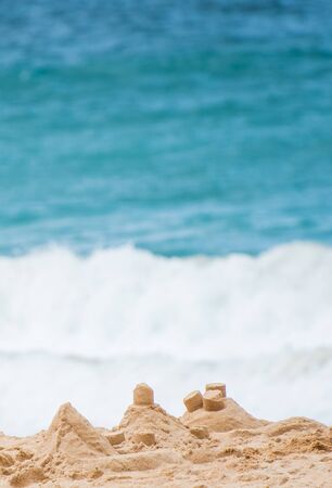 Sand dunes on beach after kid playの写真素材