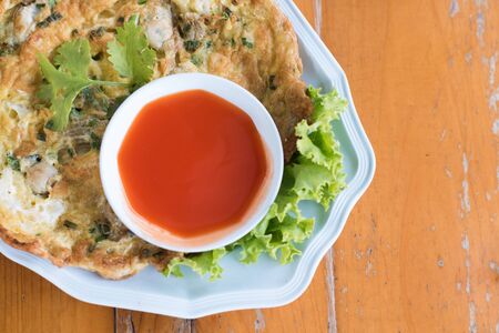 fried beaten egg Thai style omeletの写真素材