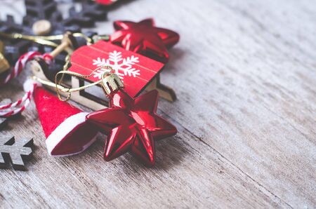 red christmas ball ornament decoration on tree , copyspace for banner text or greetingの写真素材