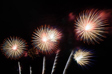 colorful fireworks on the black sky backgroundの写真素材