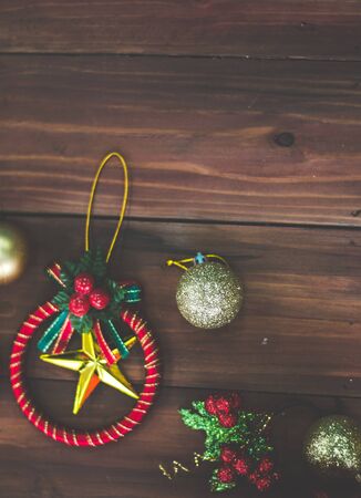 Christmas background decoration on  wooden boardの写真素材