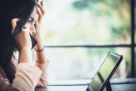 women stressful on working in office  ,Office syndrome conceptの写真素材