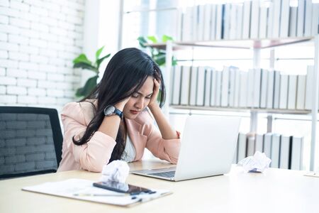 women stressful on working in office  ,Office syndrome conceptの写真素材