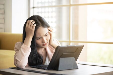 women stressful on working in office  ,Office syndrome conceptの写真素材
