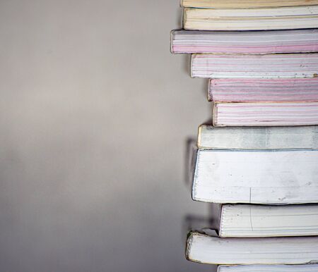 group of book stacking on tableの写真素材