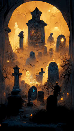 halloween poster card ,ghost in graveyard