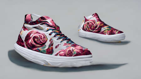 Beautiful sneakers and roses. illustrationの写真素材