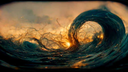 Surfing colored ocean wave falling down at sunset timeKeywords: