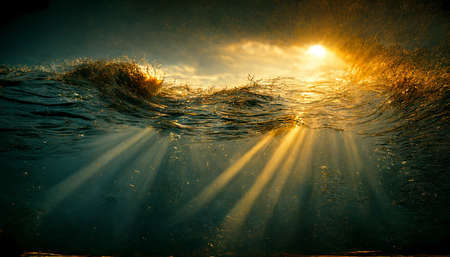 under sea ocean with sun light under waterの写真素材