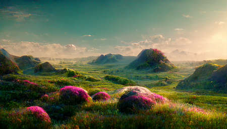painted of landscape view of mountain view  Illustation ,AI generateの写真素材