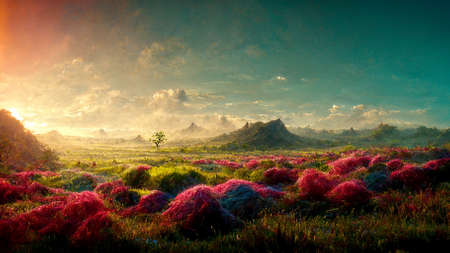painted of landscape view of mountain view  Illustation ,AI generateの写真素材