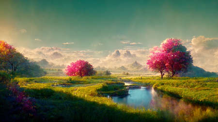 painted of landscape view of mountain view  Illustation ,AI generateの写真素材