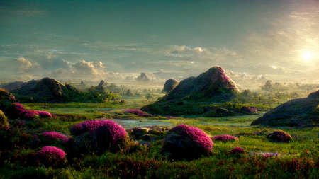 painted of landscape view of mountain view  Illustation ,AI generateの写真素材
