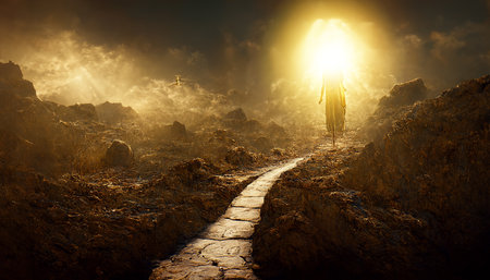 3D design of religion concept of way to heaven  , 3d illustationの写真素材