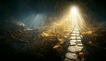 3D design of religion concept of way to heaven  , 3d illustationの写真素材