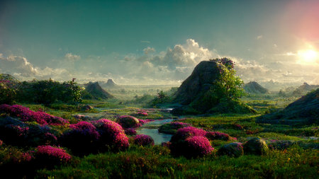 painted of landscape view of mountain view  Illustation ,AI generateの写真素材