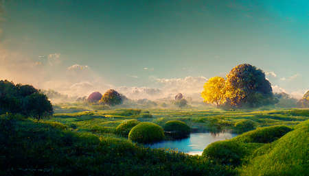 painted of landscape view of mountain view  Illustation ,AI generateの写真素材