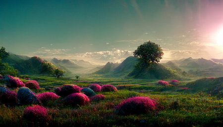 painted of landscape view of mountain view  Illustation ,AI generateの写真素材