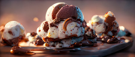 closeup of  cookie and cream flavor of ice cream , illustationの写真素材