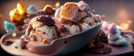 closeup of  cookie and cream flavor of ice cream , illustationの写真素材