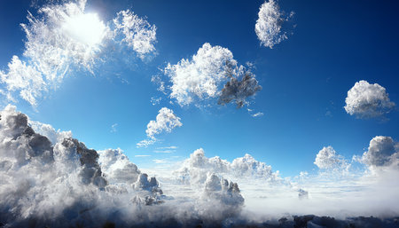 white fluffy clouds in the blue skyの写真素材