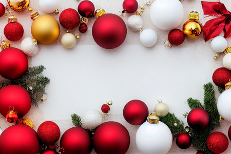 Christmas Background  , Frame decoration with a Ornament Ball and Copy Space for a textの写真素材