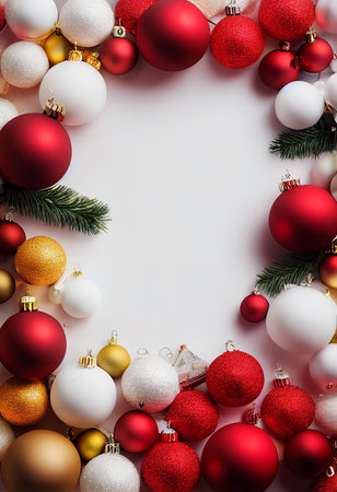 Christmas Background  , Frame decoration with a Ornament Ball and Copy Space for a textの写真素材