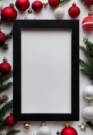 Christmas Frame  decoration with  Christmas Ornament  and Giftboxの写真素材