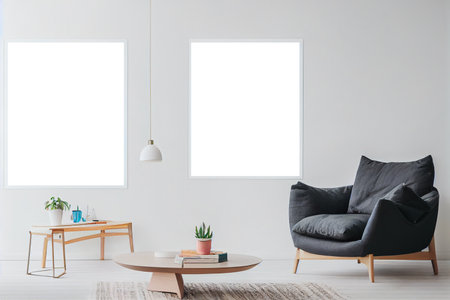 Empty Frame in a cozy living roomの写真素材