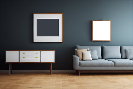 Empty Frame in a cozy living roomの写真素材