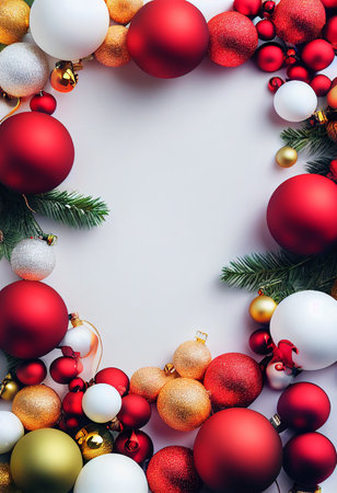 Christmas Background  , Frame decoration with a Ornament Ball and Copy Space for a textの写真素材