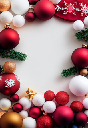 Christmas Background  , Frame decoration with a Ornament Ball and Copy Space for a textの写真素材