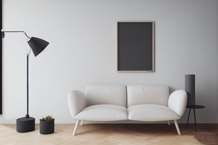 Empty Frame in a cozy living roomの写真素材