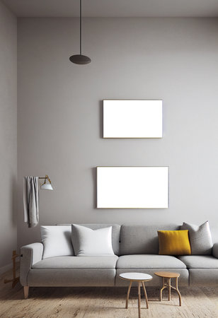 Empty Frame in a cozy living roomの写真素材