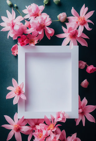 pink flower decoration on the frameの写真素材