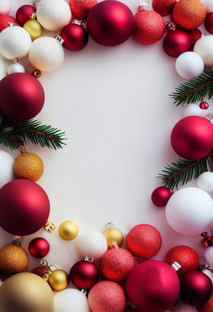 Christmas Background  , Frame decoration with a Ornament Ball and Copy Space for a textの写真素材