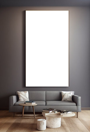 Empty Frame in a cozy living roomの写真素材