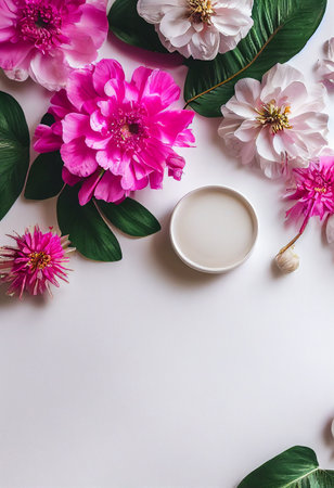 abstract pink flower bloom, flat layout , top viewの写真素材