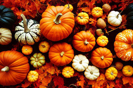happy pumkin and autumn leaf  on  a wood of tableの写真素材
